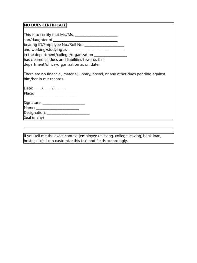 No Dues Certificate | PDF