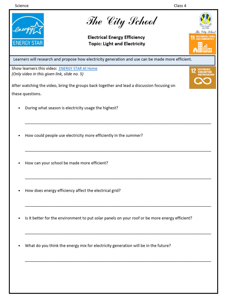 Energy Efficient Worksheet | PDF