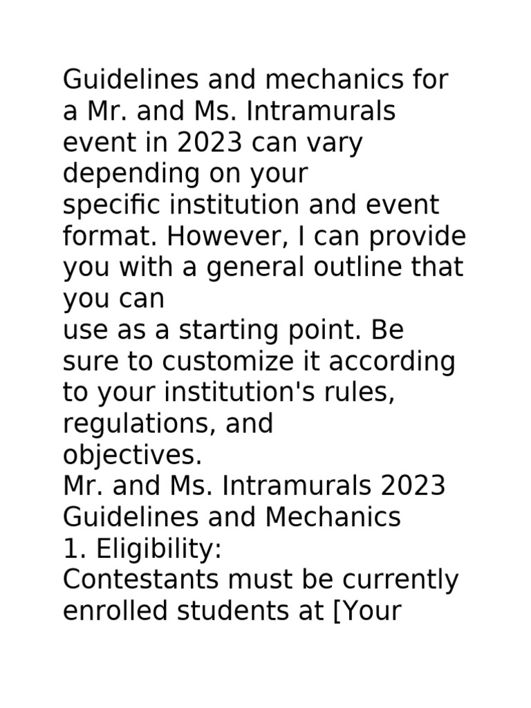 PN Roa SHS Criteria For Mr. Ms. Sportsfest 2024 | PDF