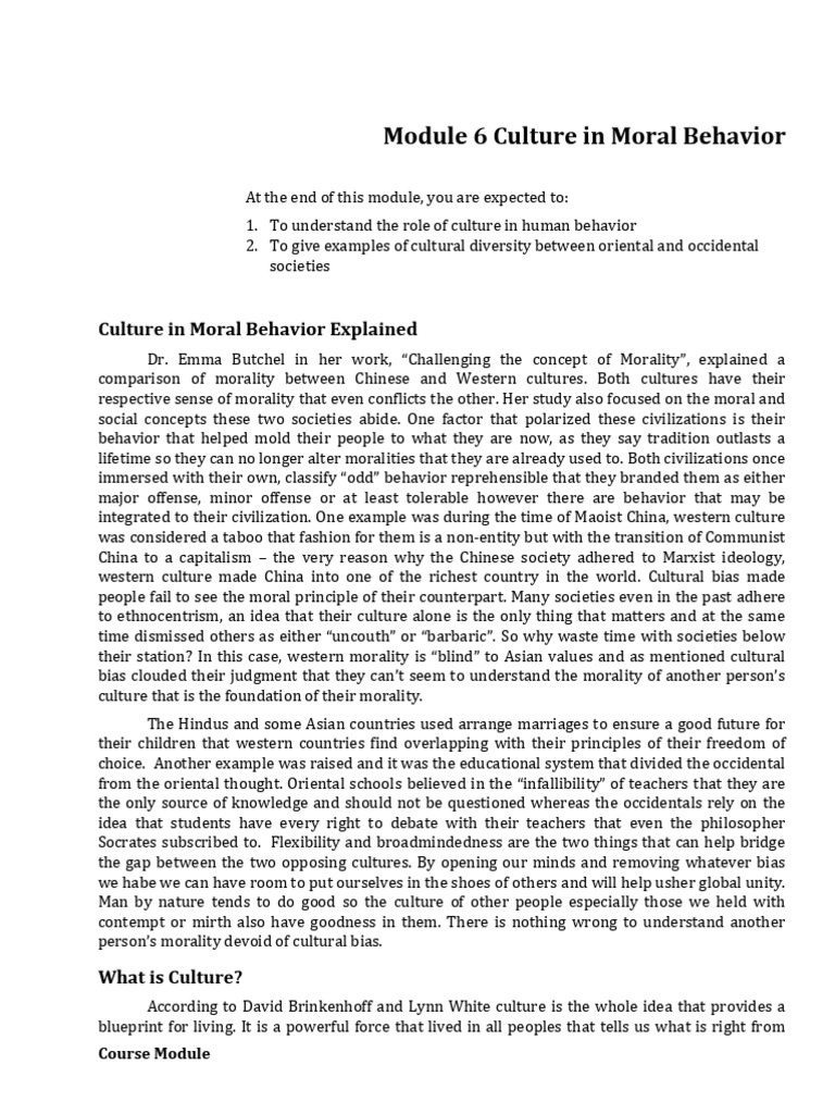 W6- Module 006 The Act - Culture in Moral Behavior | PDF | Morality | Idea