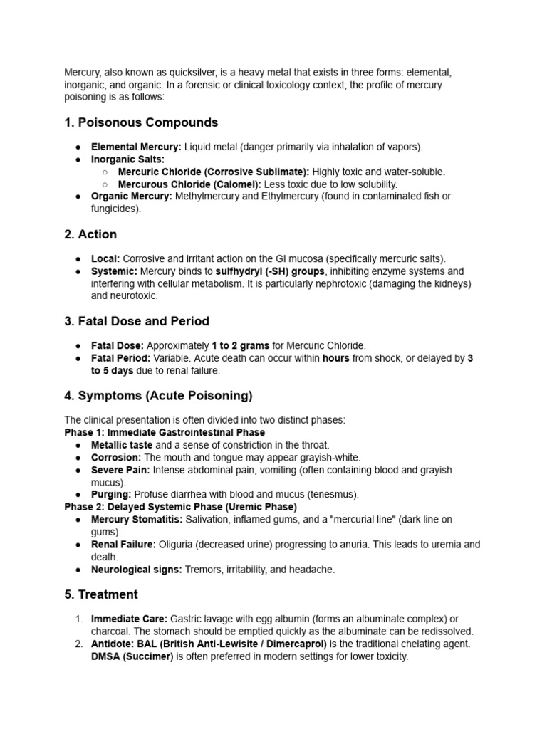 Mercury (Quick Silver) - Poisonous Compounds, Acti... | PDF | Mercury ...