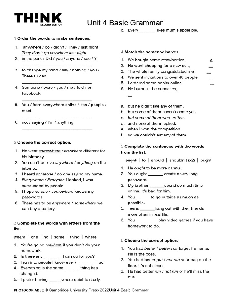 Think 2_Unit 4_Review Vocab&Grammar | PDF