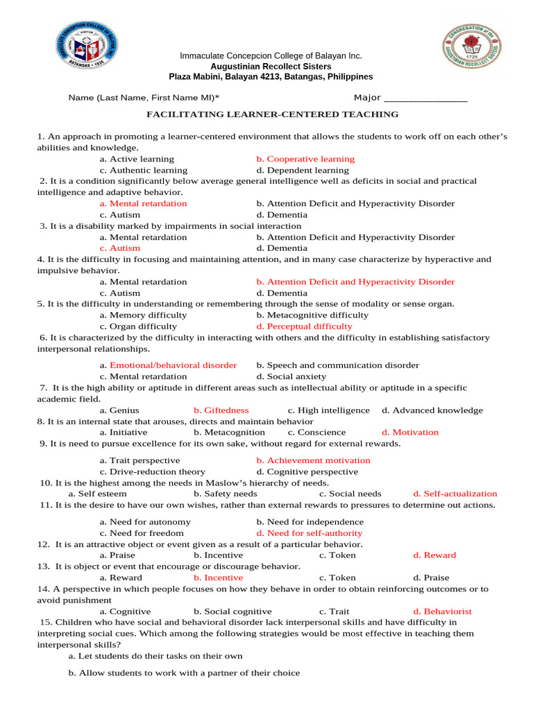 Facilitating Learner Reviewer Key | PDF | Behavioural Sciences | Cognition