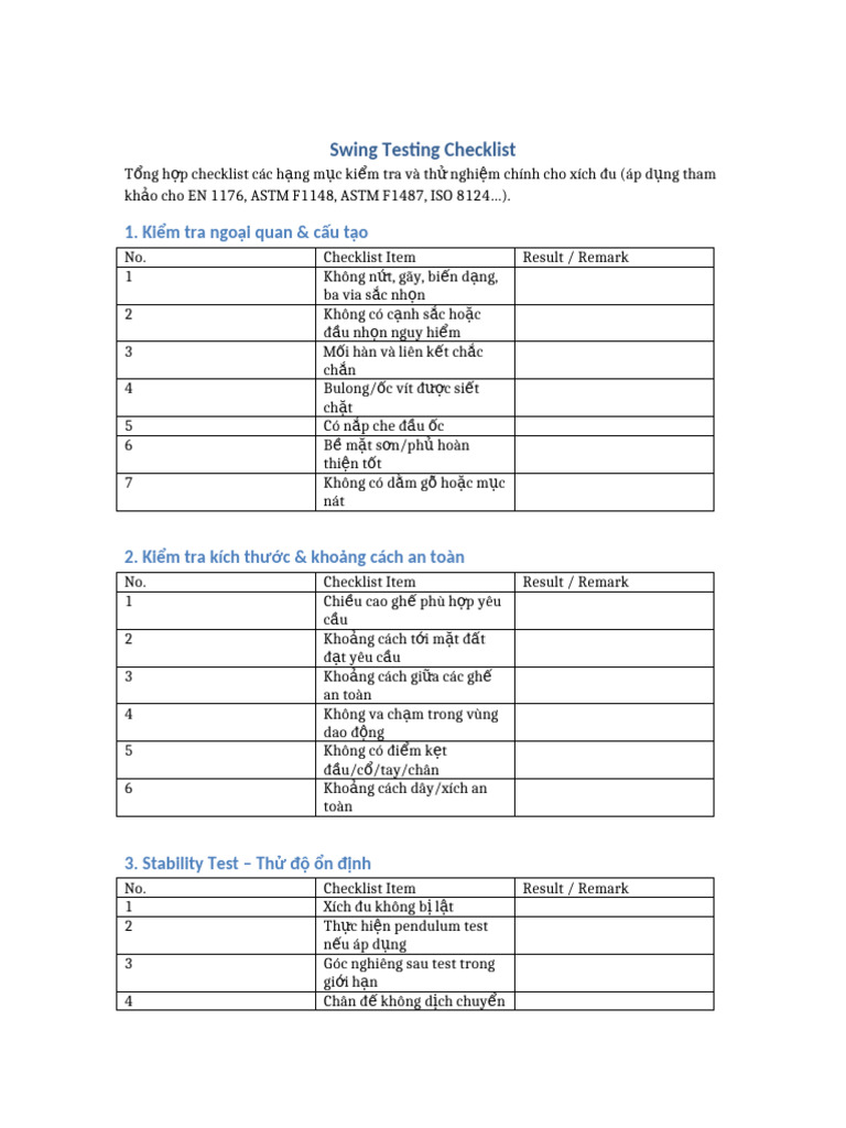 Swing Testing Checklist | PDF