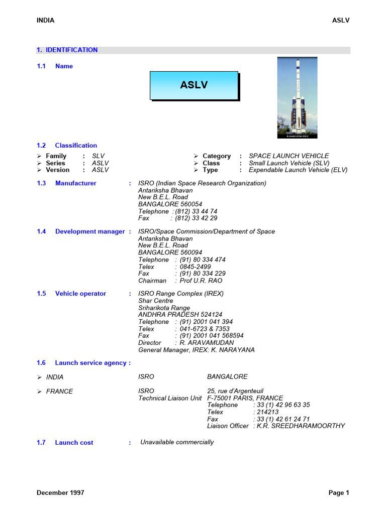 ASLV | PDF | Ballistics | Rockets And Missiles