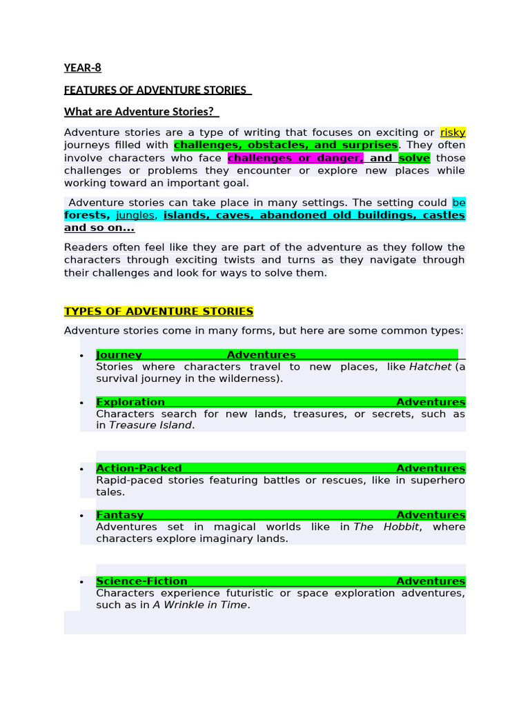 Year 8 Notes | PDF | Semantics | Adventure