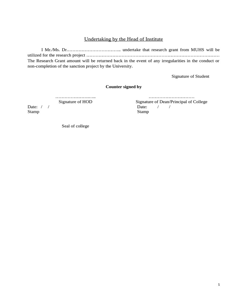 STRG Undertaking by the Head of Institute_1706004606284 | PDF