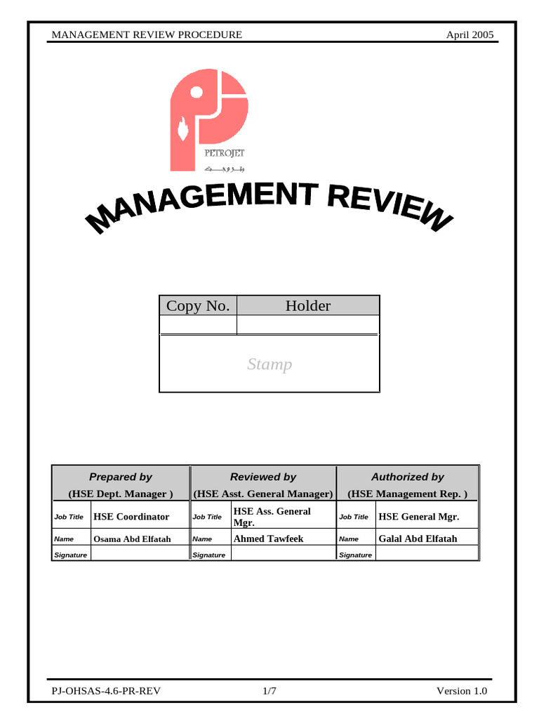 PJ OHSAS 4.6 PR REV Management Review | PDF