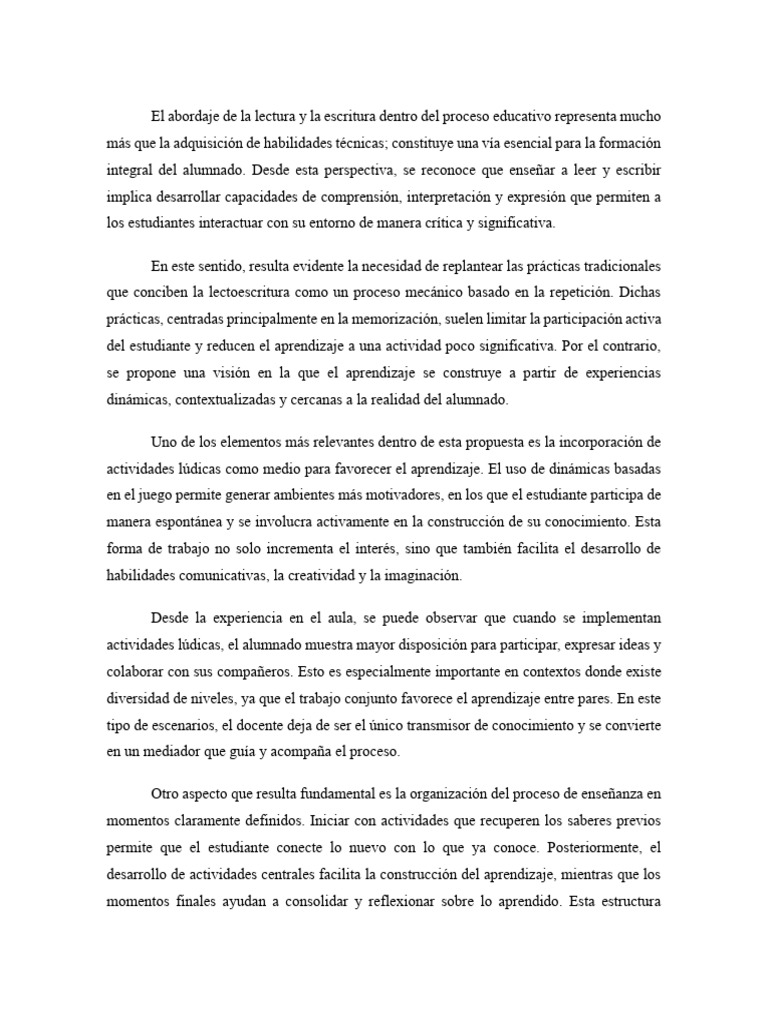 El Abordaje de La Lectura y La Escritura Dentro Del Proceso Educativo ...