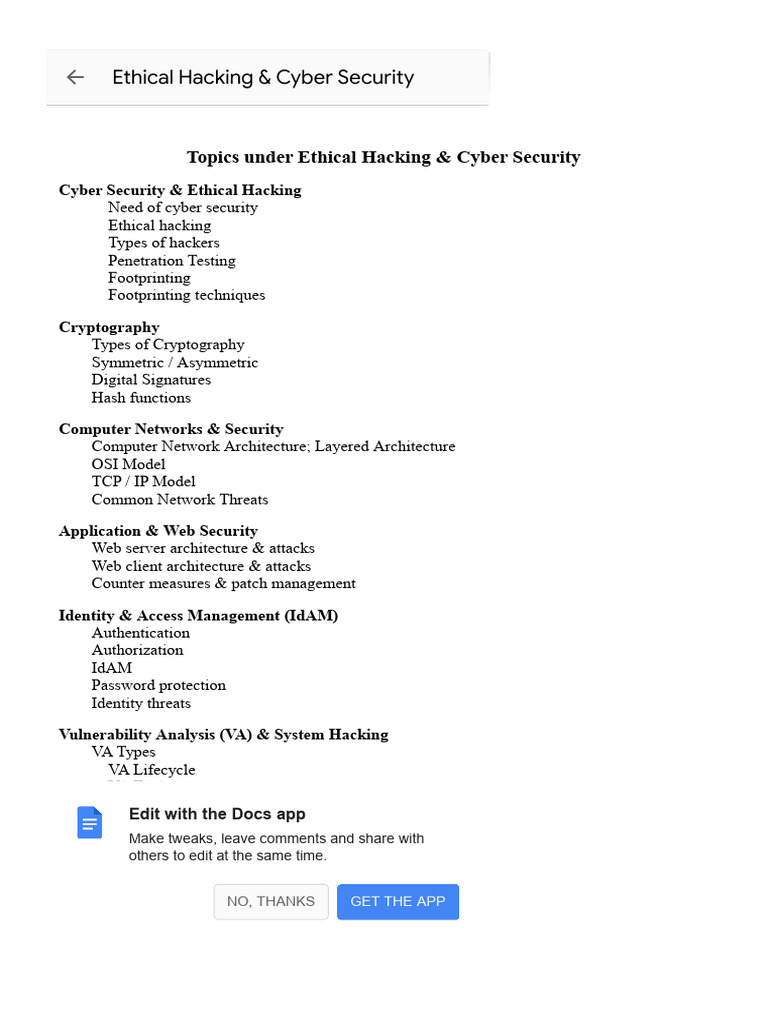 Ethical Hacking & Cyber Security | PDF