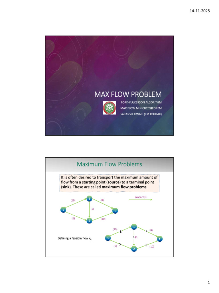 Session 10 PPT - Maximal Flow - Shared | PDF