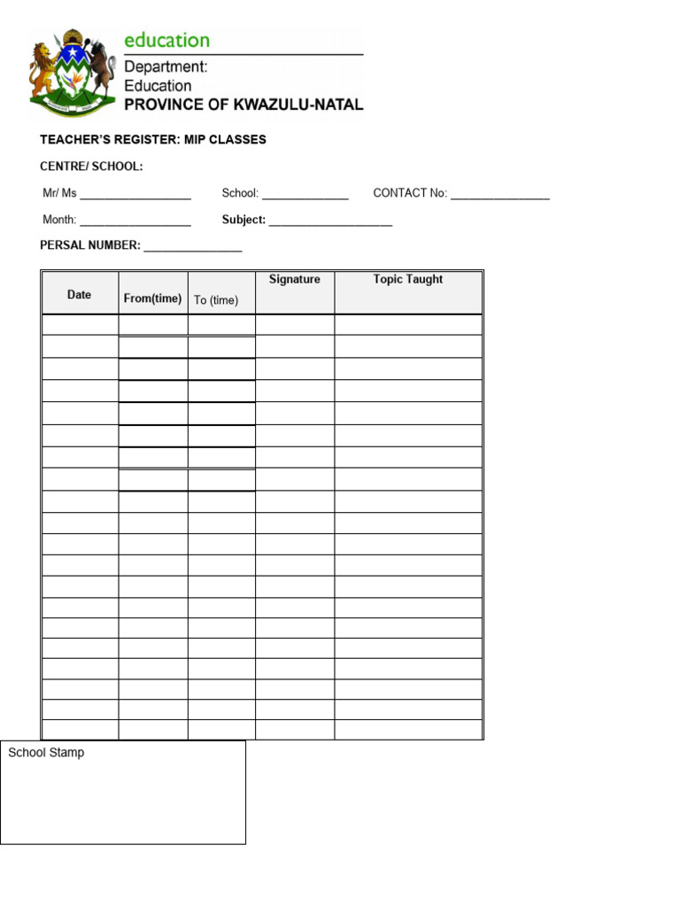 Teacher's Register MIP | PDF