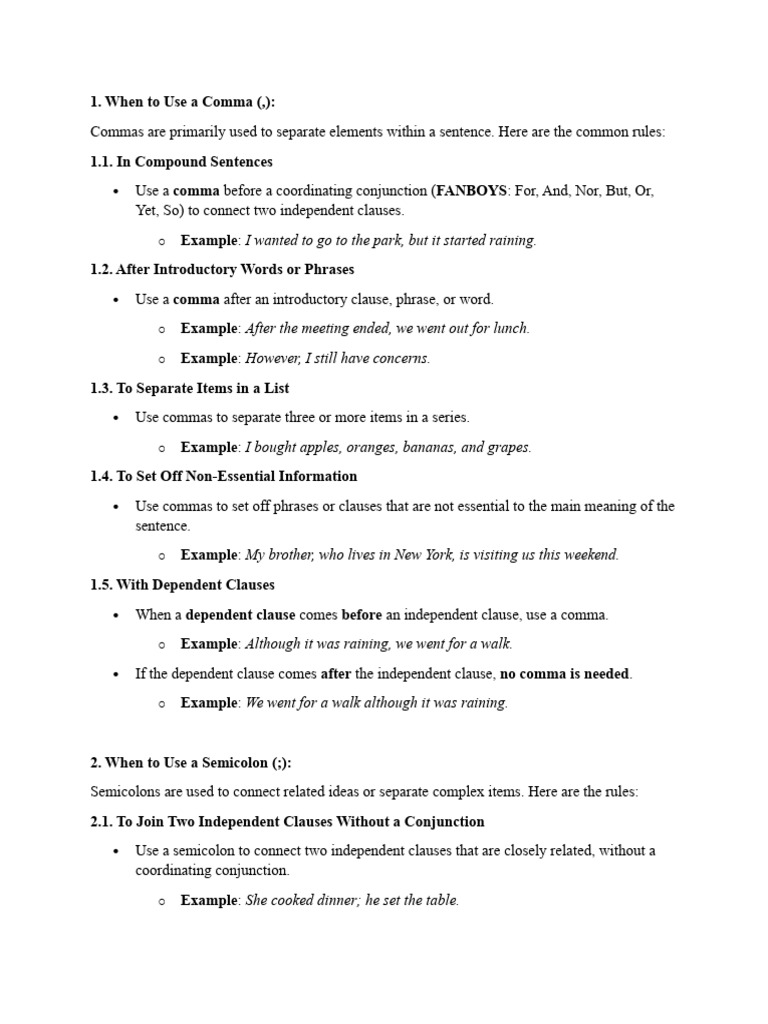 Comma vs Semi Colon | PDF | Comma | Syntax