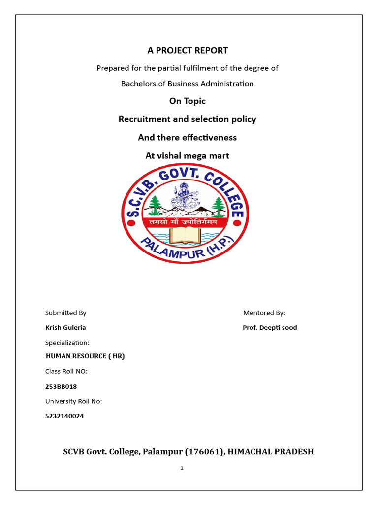 Krish Guleria Project 00.PDF (1) | PDF | Recruitment | Employee Retention