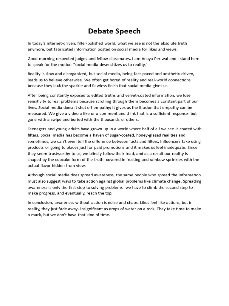 Intra-Class Debate Speech 2026 | PDF