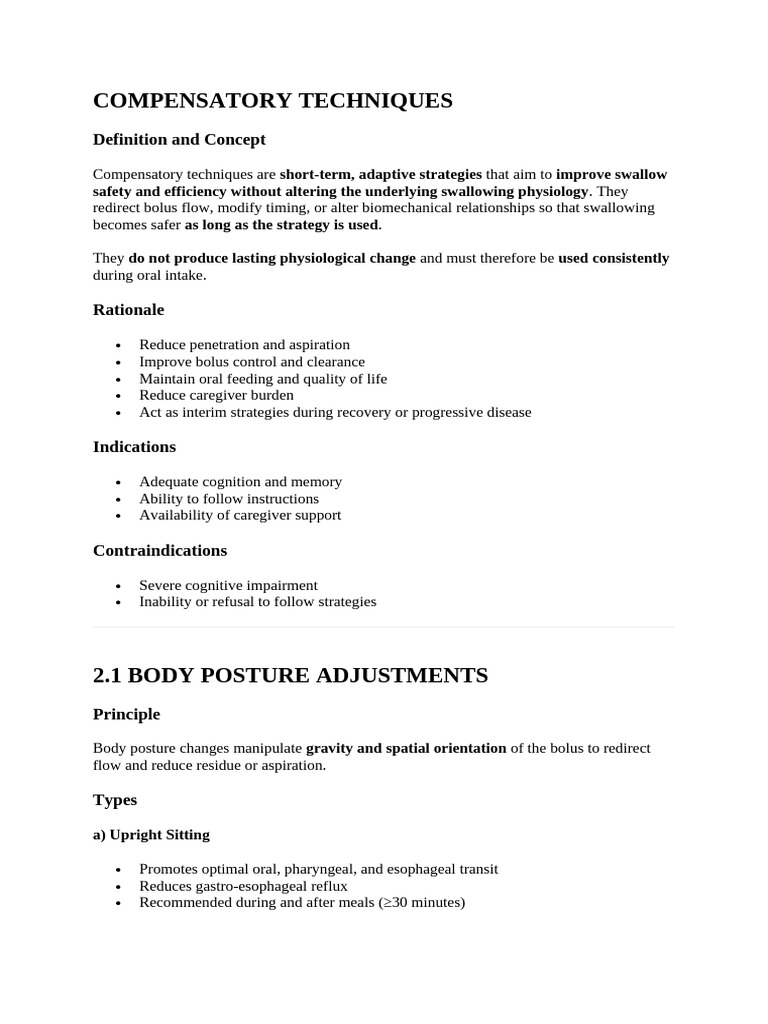 COMPENSATORY TECHNIQUES | PDF | Larynx | Tongue