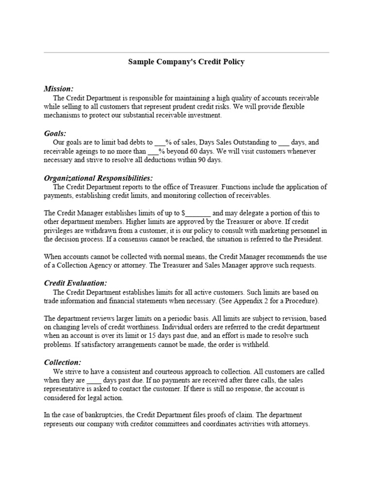 credit-policy-template | PDF | Credit | Finance & Money Management