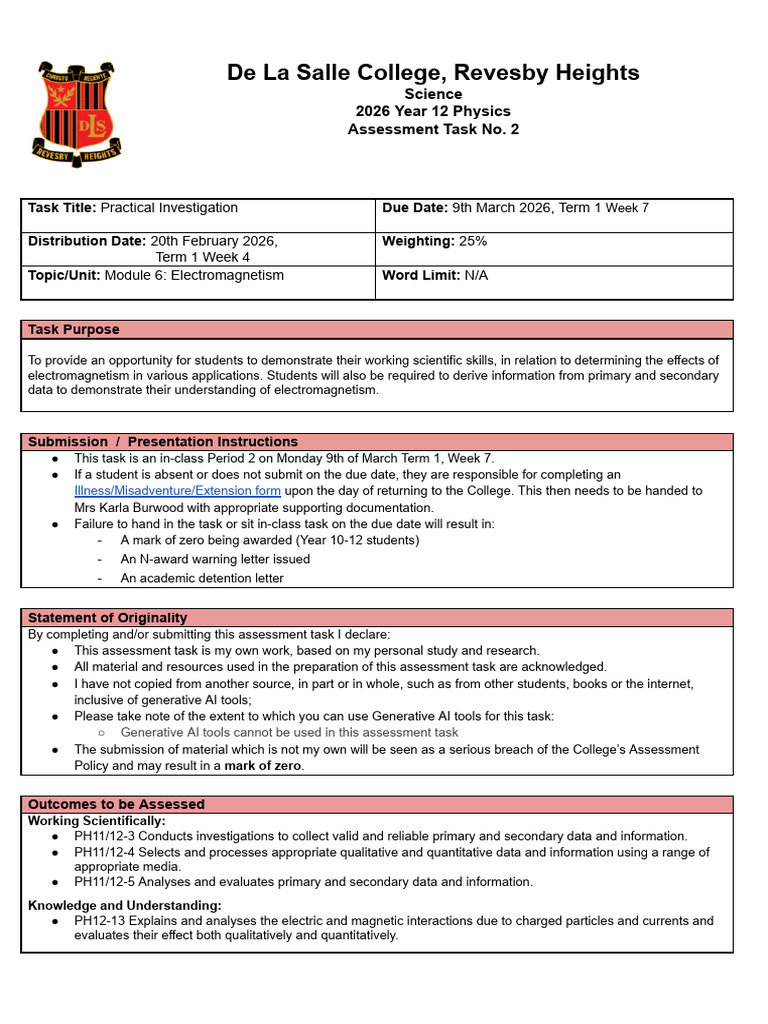 1. Year 12 Physics Assessment Task 2 Notification 2026 (1) (1) | PDF ...