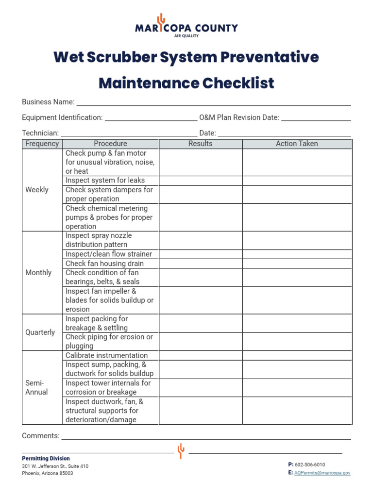 Wet Scrubber System Preventative Maintenance Checklist 19Feb2026 ...