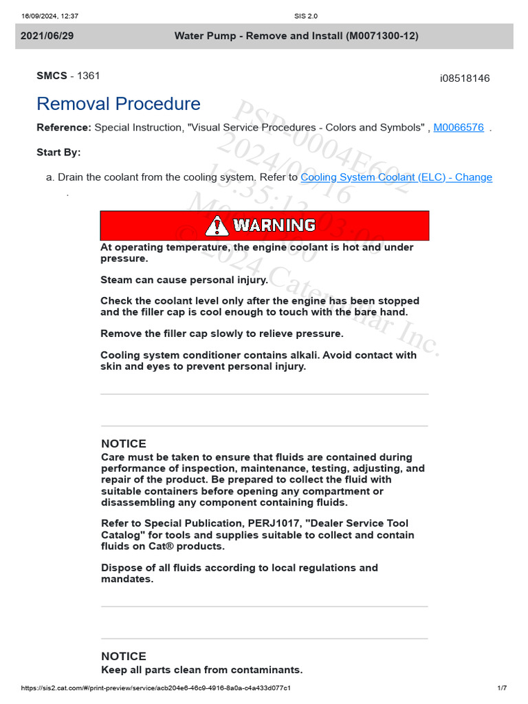 Water Pump - Remove and Install (M0071300-12) | PDF | Pump | Mechanical ...