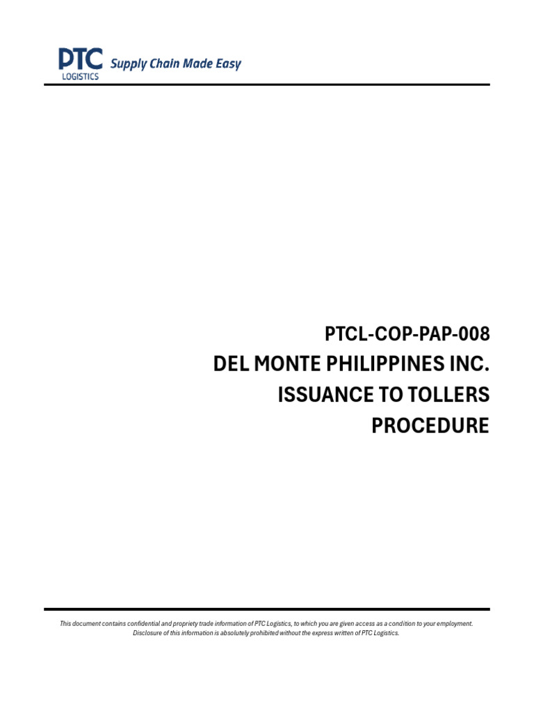PTCL-COP-PAP-008 Del Monte Philippines Inc Issuance to Tollers ...