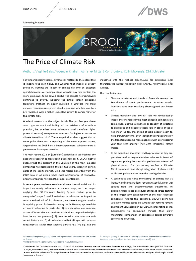 CROCI Focus the Price of Climate Risk | PDF | Valuation (Finance ...