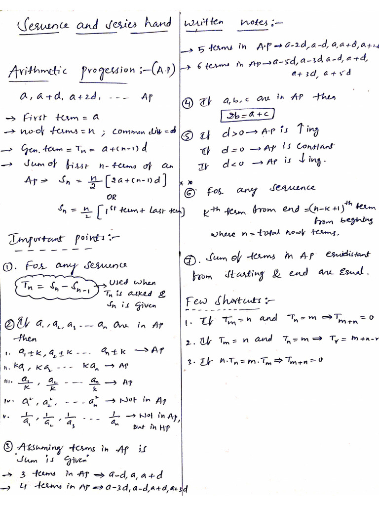 Sequence and Series Hand Written Notes | PDF