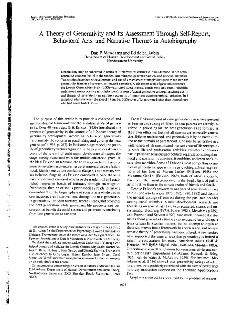 A Theory of Generativity and Its Assessment Throug | PDF