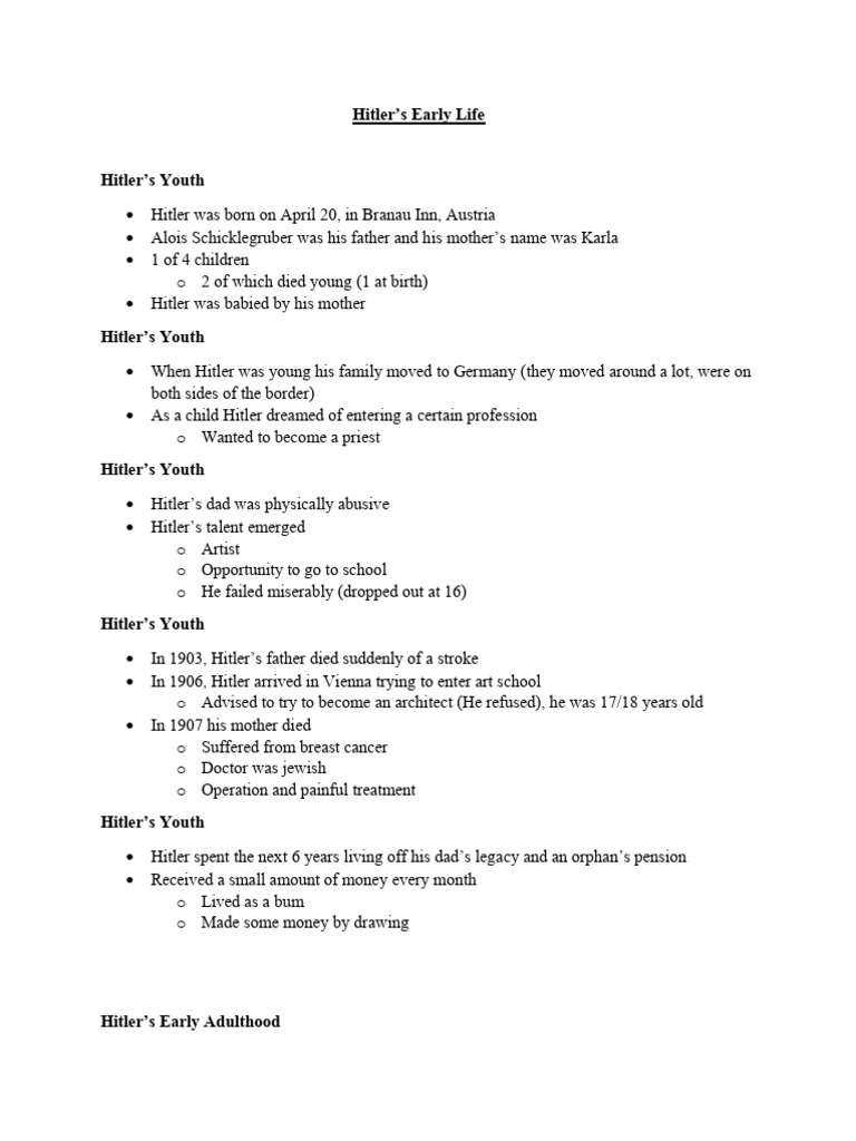 Hitlers Early Life Guided Notes Cody Zach | PDF | Adolf Hitler ...
