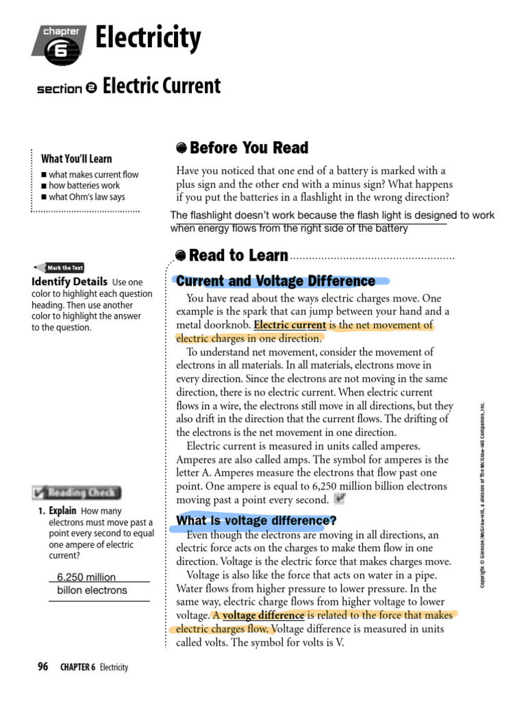 Guided+Reading +Electric+Current | PDF | Electrical Resistance And ...