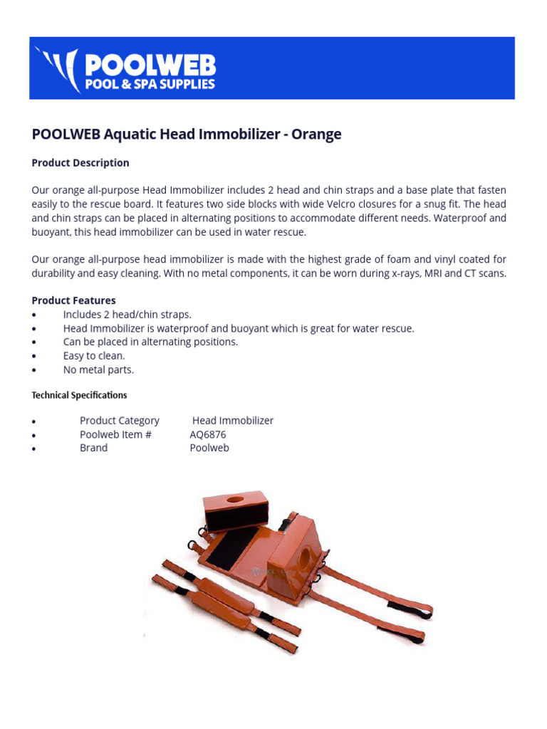 POOLWEB Aquatic Head Immobilizer - Orange | PDF