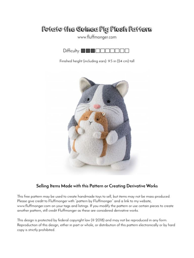 Potato the Guinea Pig Free Sewing Pattern by Fluffmonger 11.21.18 | PDF ...