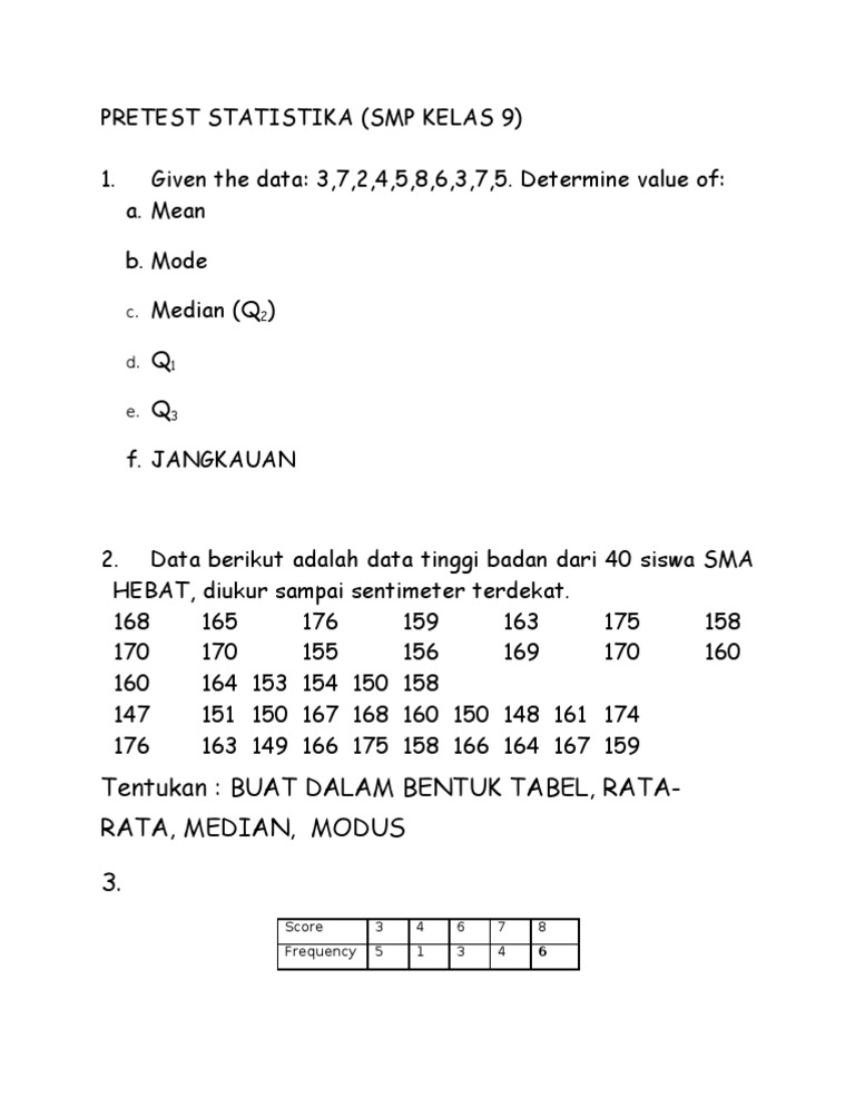 Pretest Statistika 11 Ipa 12 13
