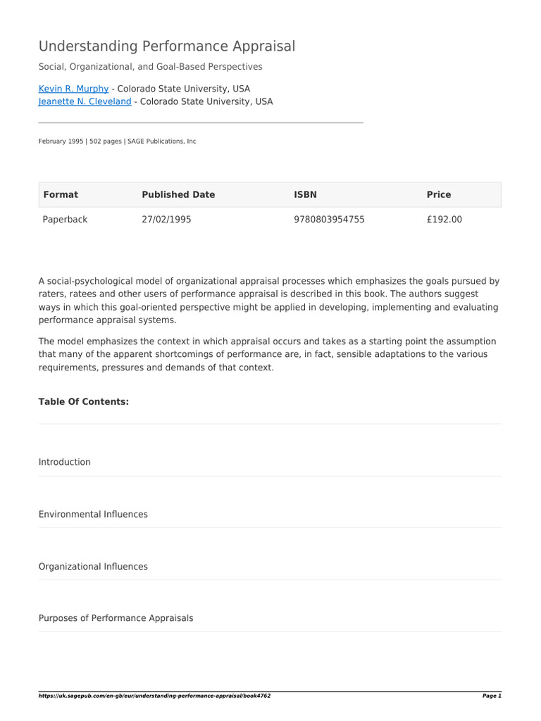 Understanding Performance Appraisal Social, Organizational, And Goal ...