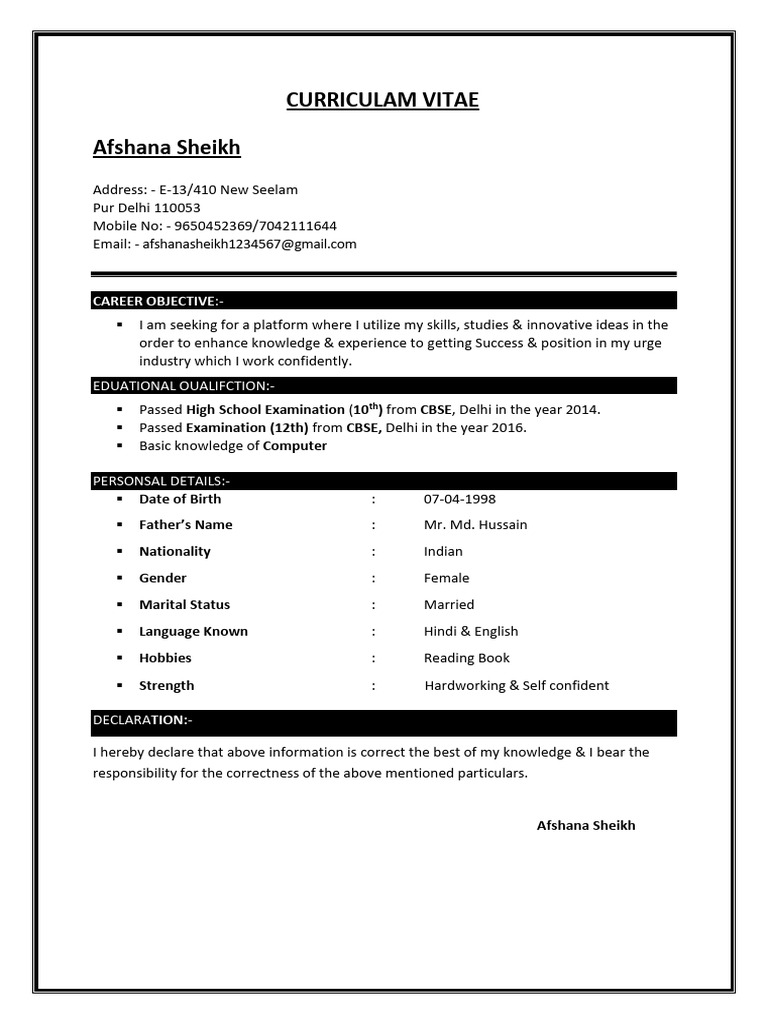 7a6b3103 Ae99 48c4 b1f7 c640d0fcaac5 Afshana Sheikh Cv 1 | PDF