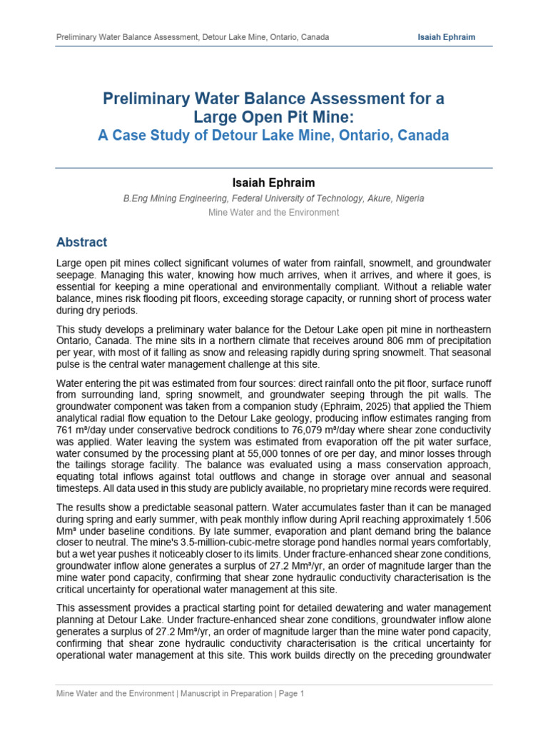 Preliminary Water Balance Assessment For | PDF | Water | Discharge ...