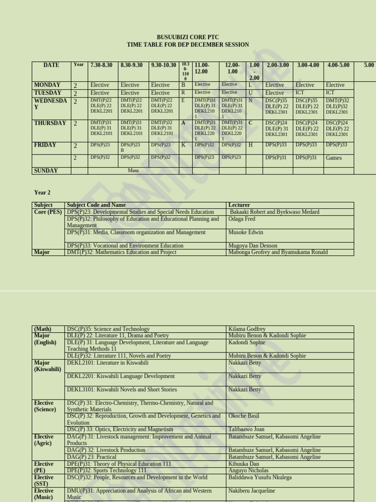 DEP Time Table Kyambogo | PDF | Science