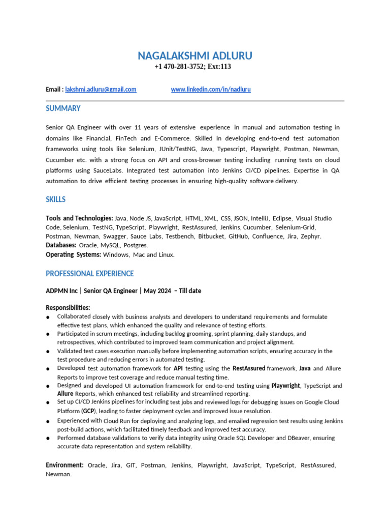 Qa Automation Nagalakshmi | PDF | Software Testing | Selenium (Software)