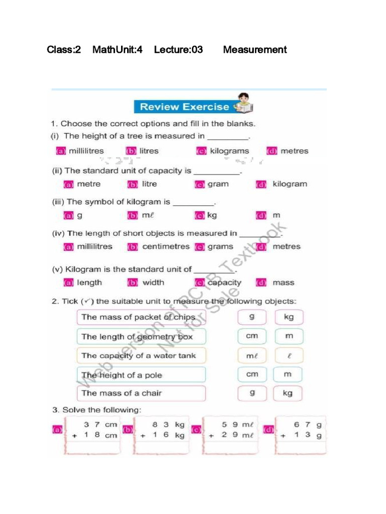 Class Two Math Chap 4 Review Exercise.doc | PDF