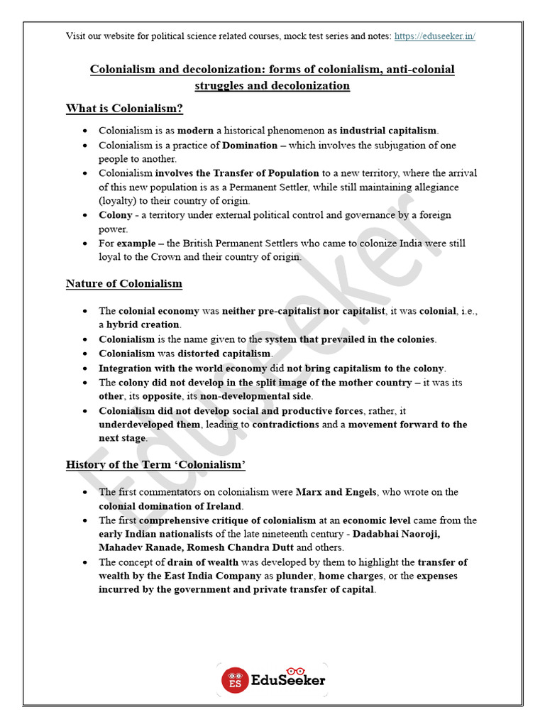 Notes on Colonialism & Decolonization | PDF | Decolonization ...