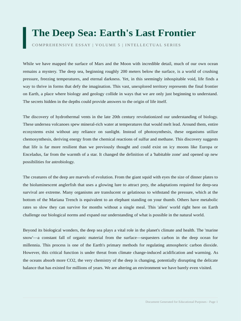 Extended Essay 5 the Deep Sea Earths Last Frontier | PDF | Deep Sea ...
