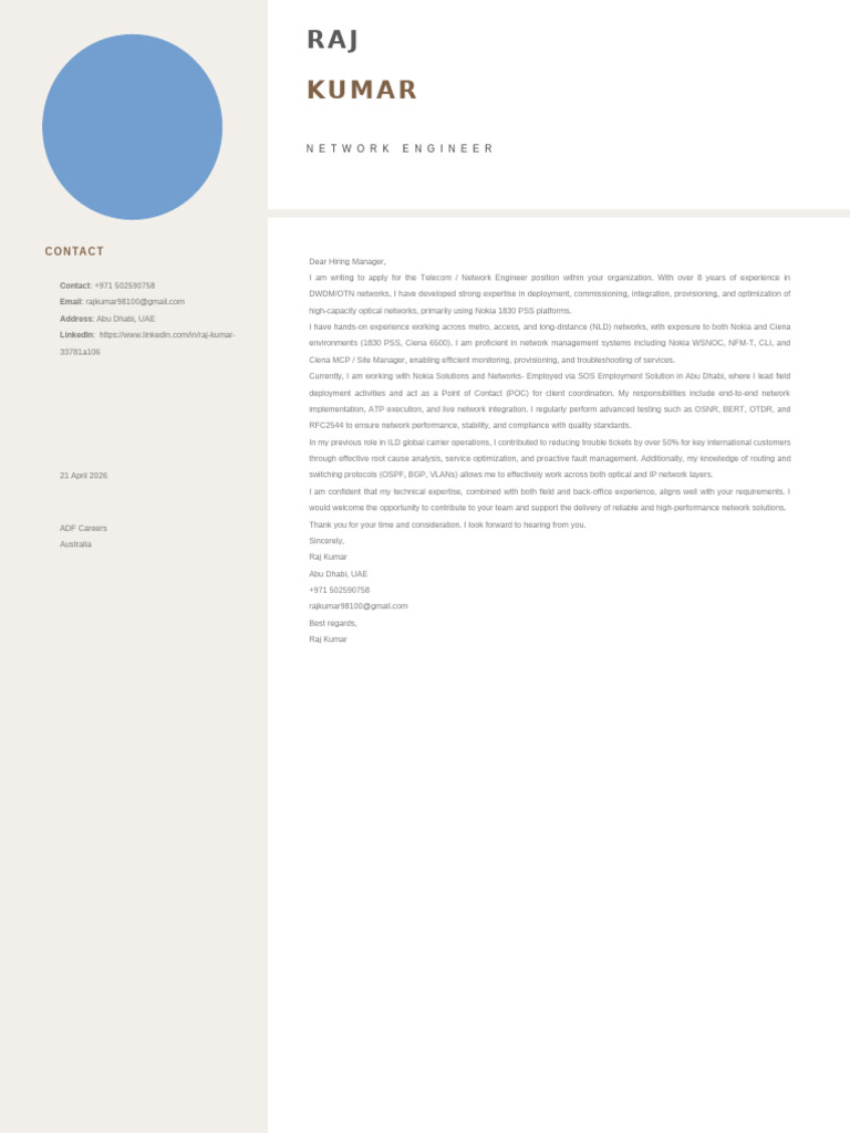 Raj Kumar- Cover Letter | PDF | Computing | Computer Network