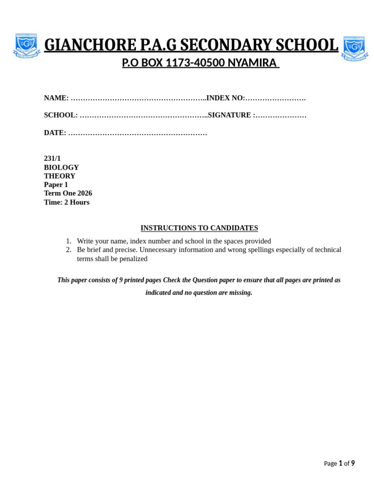 Biology f4t2 Set 1 Pp1 Qs | PDF | Blood | Biology