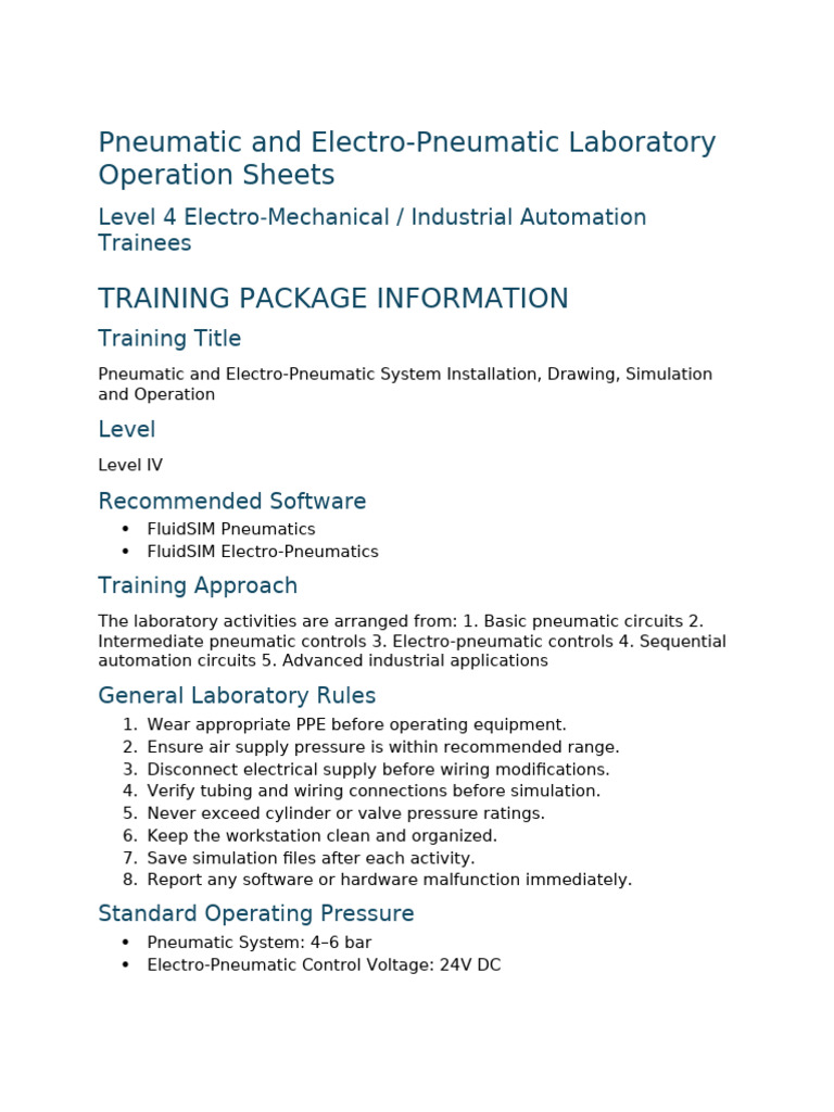 Pneumatic Electropneumatic Lab Operation Sheets Level4 | PDF | Relay ...