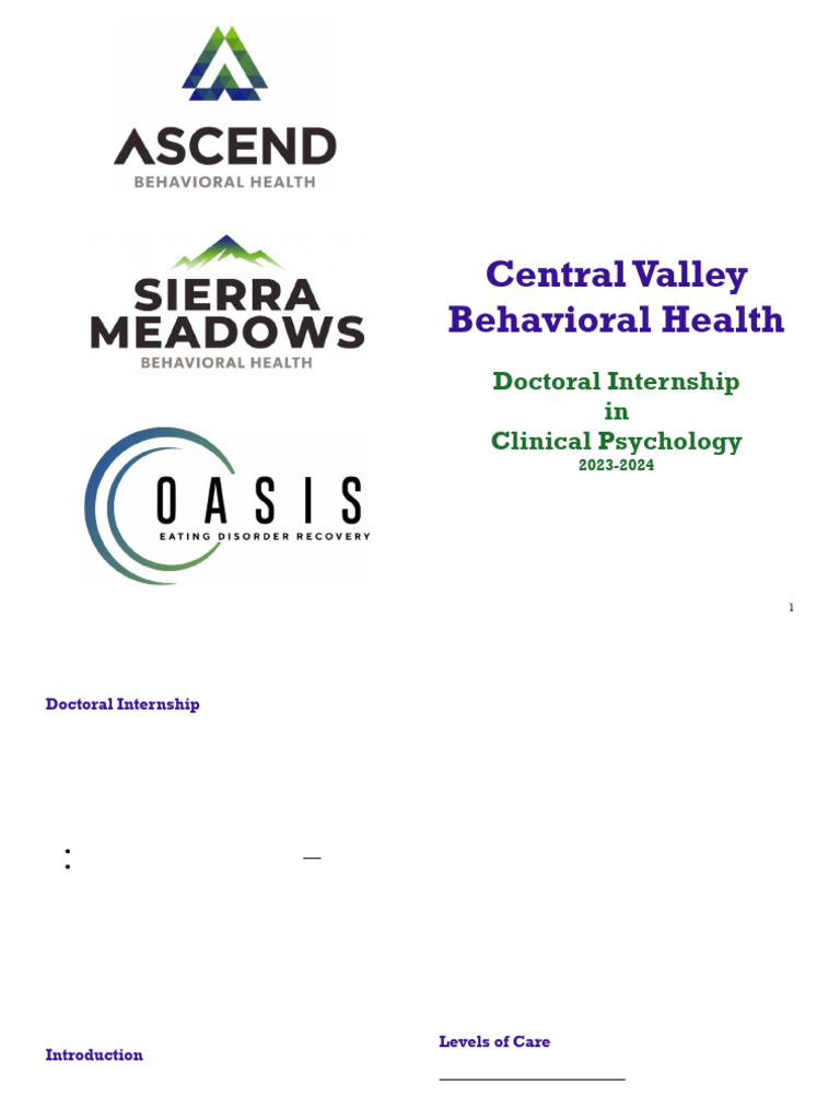 CVBH Internship Brochure 1 | PDF | Psychotherapy | Clinical Psychology