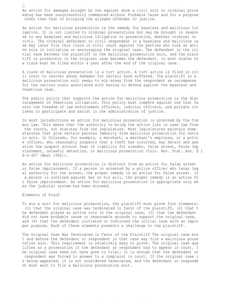 Malicious Prosecution | Malicious Prosecution | Prosecutor
