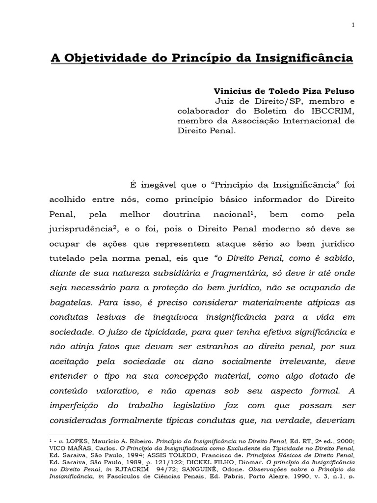 A Objetividade Do Principio Da Insignifi | PDF | Direito Penal | Crimes
