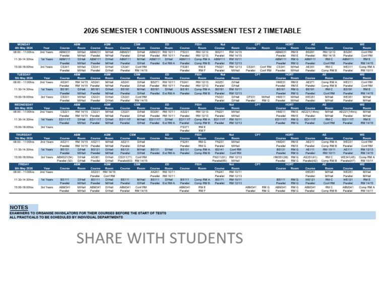 2026 Continuous Assessment Test 2 Timetable | PDF