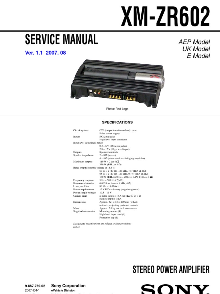 Sony XM Zr602 PDF Amplifier Loudspeaker
