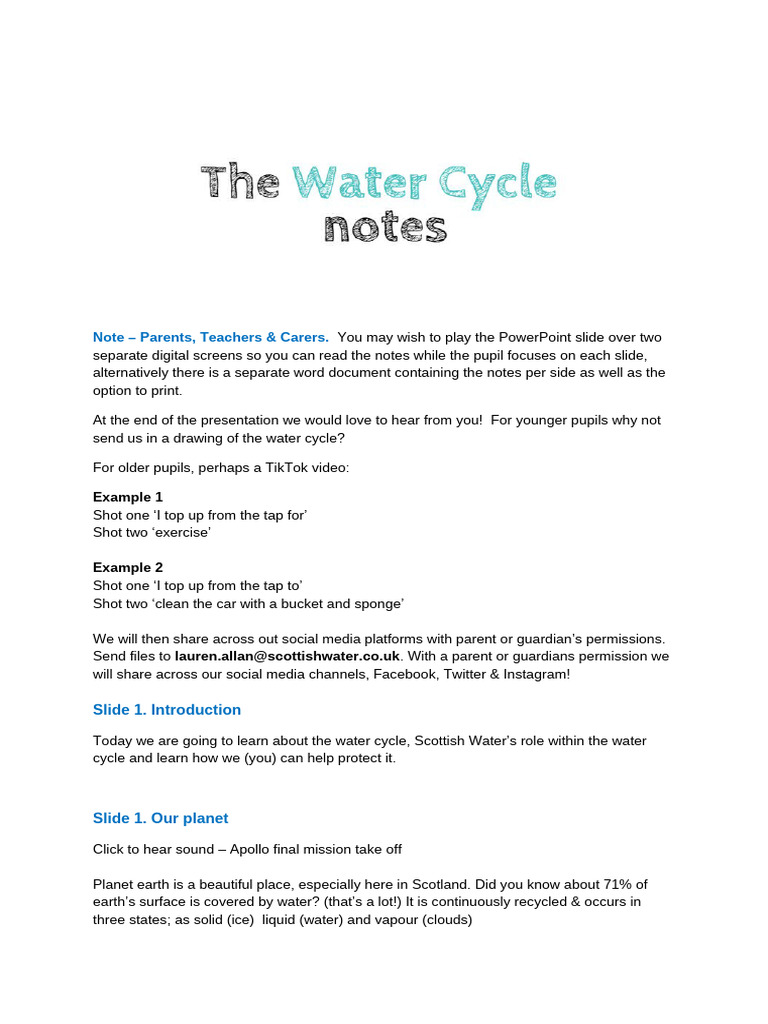 140520 Water Cycle Notes First to Second Level | PDF | Water | Water Cycle